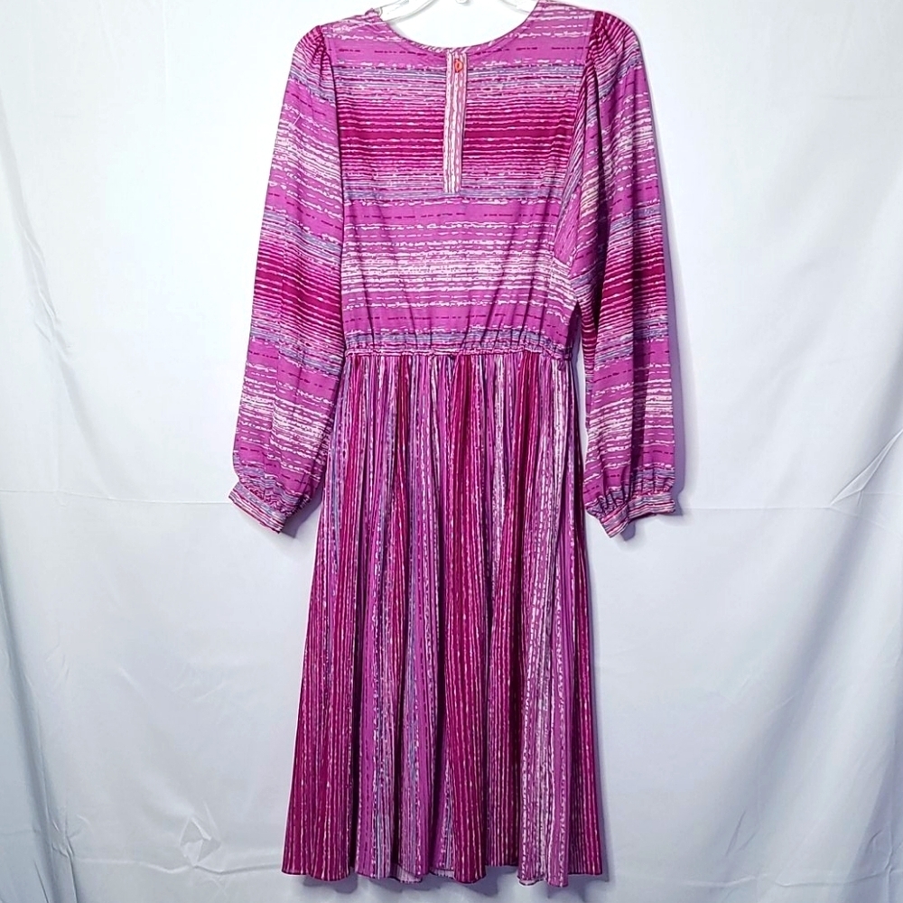 Vintage Hal Ferman long sleeve accordian maxi flowy purple dress sz 14